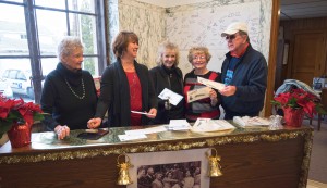 Actors from "It's a Wonderful Life" join Seneca Falls Postmaster Dawn Waldron to launch the 2017 Bedford Falls Station Holiday Postmark.  Photo by Henry law