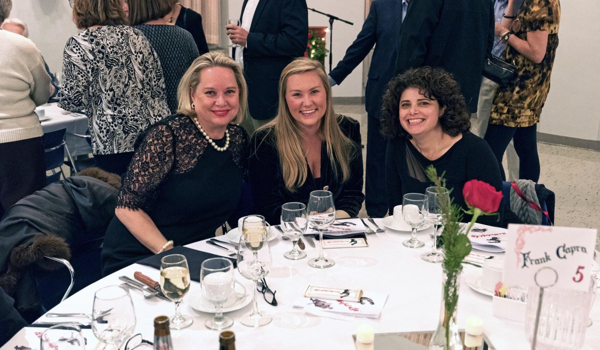 "Frank Capras Preview Dinner" with Master of Ceremonies Monica Capra Hodges, granddaughter of Frank Capra (far right).  She is joined by Lucile Moss, granddaughter of Virginia Patton Moss ("Ruth Dakin Bailey") and Lucile's mother, Margaret Van Vleet.  Photo by Henry Law