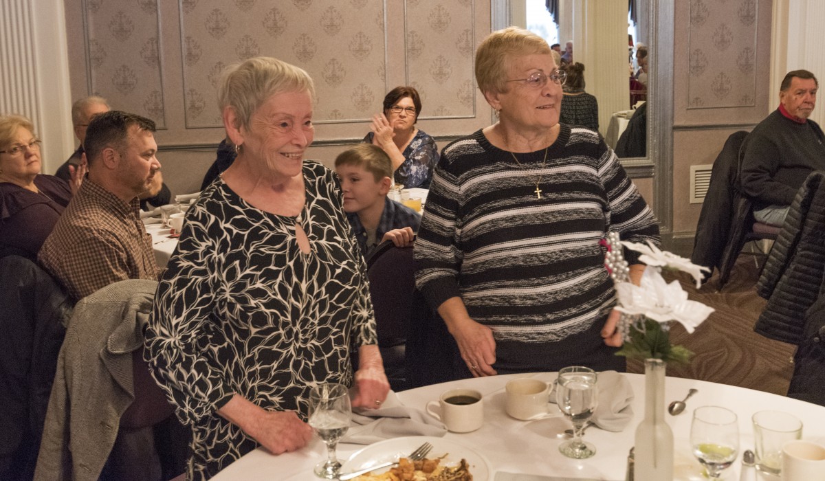 Ellen Incarnato and Jean DeLelys, long-time friends of Karolyn Grimes, celebrate the 15th Anniversary of her first visit to Seneca Falls at a special breakfast at The Gould Hotel.  Photo by Henry Law