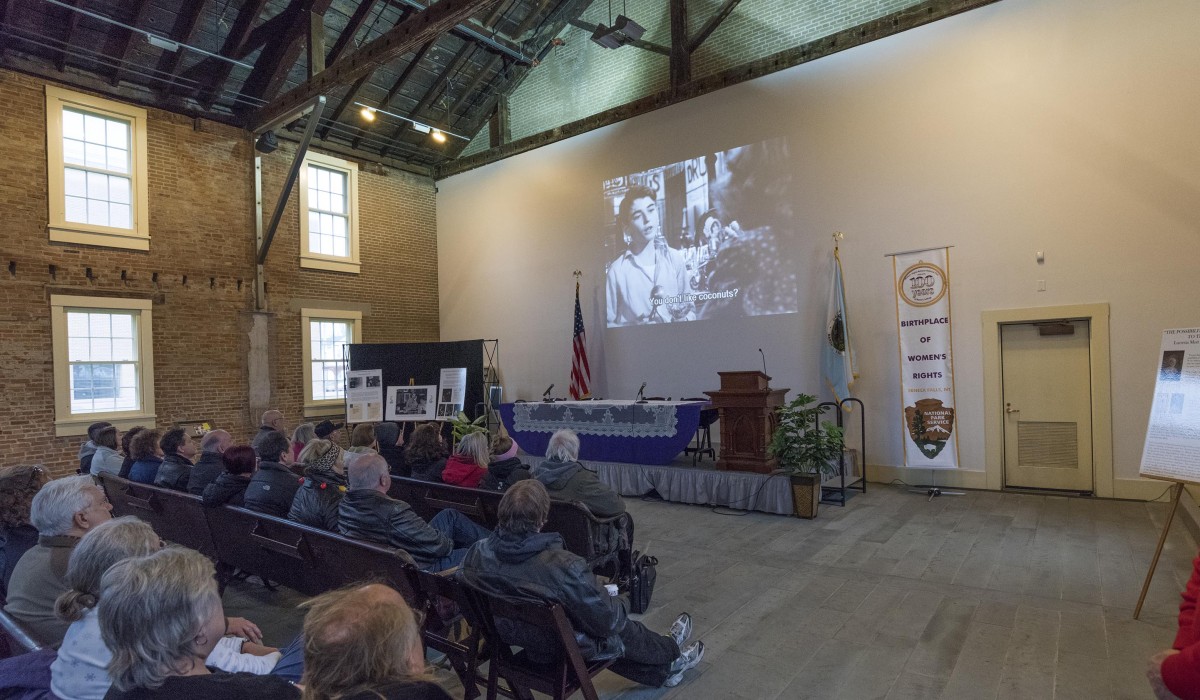 Presentations by actors and others associated with the film were held at the historic Wesleyan Chapel, Women's Rights National Historical Park.  Photo by Henry Law
